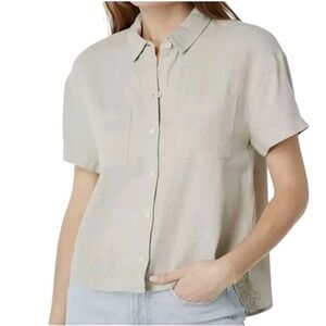 Madewell Breezewoven Beachside Shirttail Top Mint Sage Green Linen Blend Medium